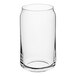 A clear 16 oz. glass shaped like a soda can.
