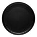 A round, black satin matte porcelain flat coupe plate.