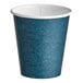 A blue speckled 10 oz. single wall poly paper hot cup.