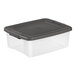 A clear plastic storage tote with a flat gray latching lid.