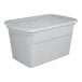 A large gray plastic storage tote with a fitted lid.