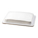 A rectangular chocolate cake with white whipped icing on a cardboard base.