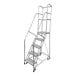 A five-step welded aluminum rolling ladder with handrails and serrated tread.