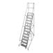 A gray powder-coated steel rolling ladder with 13 steps, handrails, and serrated tread.