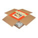 A cardboard shipping box containing a packaged 10-inch pre-cut ricotta cheesecake.
