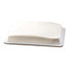 A rectangular chocolate cake with white buttercreme icing on a tray.