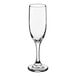 A clear 6 oz. flute glass with a long stem and narrow bowl.