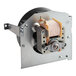 A right fan assembly for commercial microwaves, featuring a metal frame, motor, and fan blade.