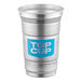 A 9 oz. reusable aluminum cup with a blue 'Top Cup' logo on the front.