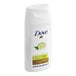 A small 0.75 oz. bottle of Dove Cool Moisture cucumber-scented body wash.