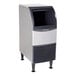 A compact, stainless steel undercounter flake ice machine with a front bin and vent, designed for commercial use.