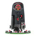 A commercial floor scrubber machine with a control panel, hoses, and attachments, designed for cleaning large floor areas.