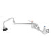 A stainless steel T&S pot filler faucet with silver and black lever handles.
