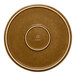 A brown round porcelain plate with a raised rim.