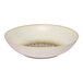 A round porcelain deep coupe plate with a brown and cream color scheme.