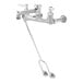 A silver T&S rough chrome service sink faucet with a handle.