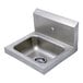 A stainless steel wall-mounted hand sink with a single faucet hole.