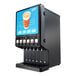 A commercial cappuccino dispenser machine with six selection buttons and a digital display.