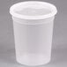 A Pactiv translucent plastic deli container with a lid.