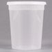 A translucent plastic container with a white lid.