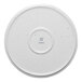 A white round porcelain plate with a raised rim and subtle speckled pattern.