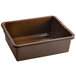 A brown Tablecraft heavy duty polyethylene plastic bus tub.