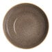 A round brown porcelain coupe deep plate with a speckled pattern.