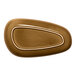 An oval, brown, asymmetric porcelain platter with a raised rim.