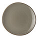 A round, gray porcelain coupe plate.