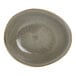 A small, oval-shaped gray porcelain oil dish with a speckled finish.