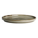 A round, gray porcelain stack plate with a slightly raised rim.