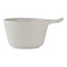 A white porcelain bowl with a handle, designed to hold 9 ounces.