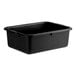 A black rectangular recycled polyethylene plastic bus tub or box.