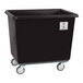 A large black heavy-duty polypropylene utility truck with four caster wheels.