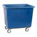 A large blue heavy-duty polypropylene utility truck with four caster wheels.