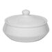 A round ivory porcelain soup bowl with a matching lid.