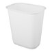 A white rectangular plastic wastebasket.