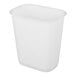 A white rectangular plastic wastebasket.
