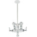A silver and white T&S wall mount mop sink faucet with two handles and a hose.