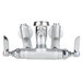 A T&S rough chrome service sink faucet with two silver knobs and a vacuum breaker.