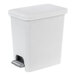 A white rectangular step-on wastebasket with a foot pedal.