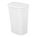 A white rectangular wastebasket with a lift-top lid.