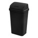 A black rectangular wastebasket with a swing-top lid.