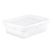A white rectangular perforated plastic drain box combo with a lid, designed to be freezer safe.