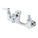 A T&S polished chrome wall mount service sink faucet with two handles.