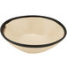 A beige melamine salad bowl with a black rim.