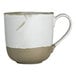 An organic stoneware mug with a natural beige base and a white upper half, featuring a slightly irregular, handcrafted appearance.