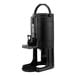 A black 1-gallon thermal coffee server with a stand and handle.