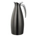 A dark tungsten stainless steel insulated coffee carafe server with a sleek design and a curved handle.