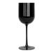 A black plastic wine goblet with a round bowl and a 12 oz. capacity.